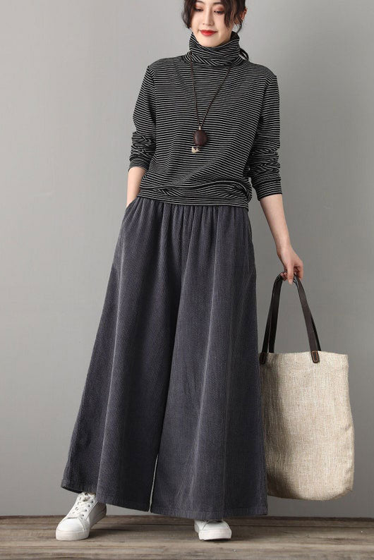 Gray long Corduroy Palazzo pants women C1802
