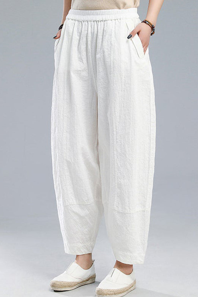 White Casual Leisure Linen Pants C1806
