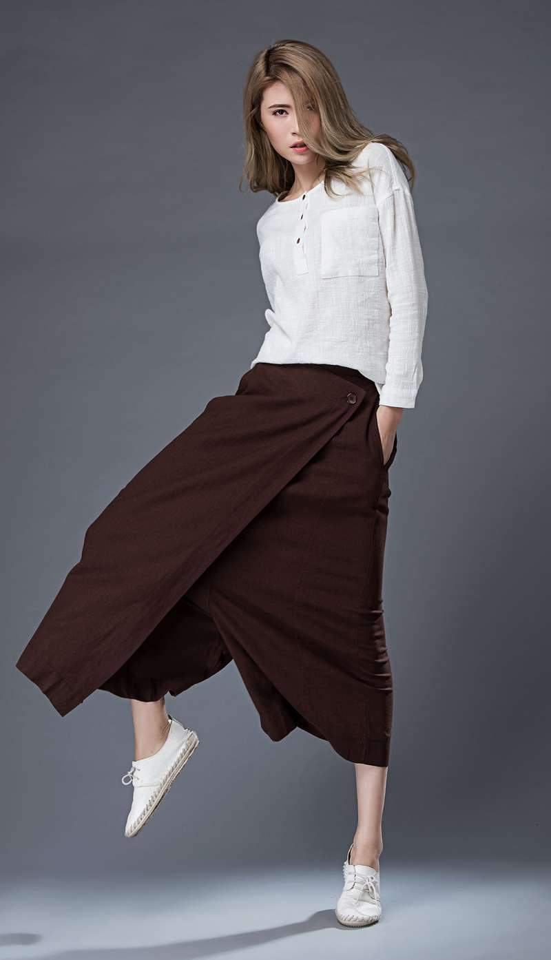Linen wrap pants, brown wrap pants, linen pants, woman pants, wide leg pants, loose pants, palazzo pants, linen palazzo pants C862