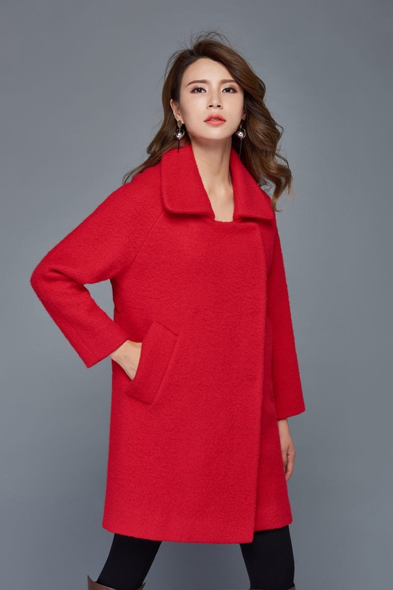 Red wool coat, womens wool coats, wool coat, winter wool coat, womens jackets, warm wool coat, Short wool coat, loose coat C960