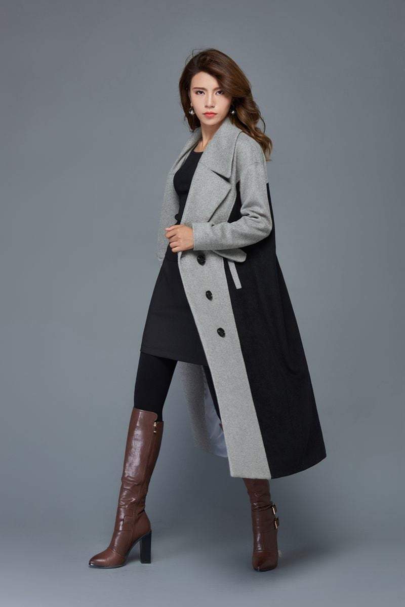 Maxi coat, coat, winter coat, long wool coat, womens coats, black coat, gray coat, warm coat, lapel collar coat, custom coat, jacket C962