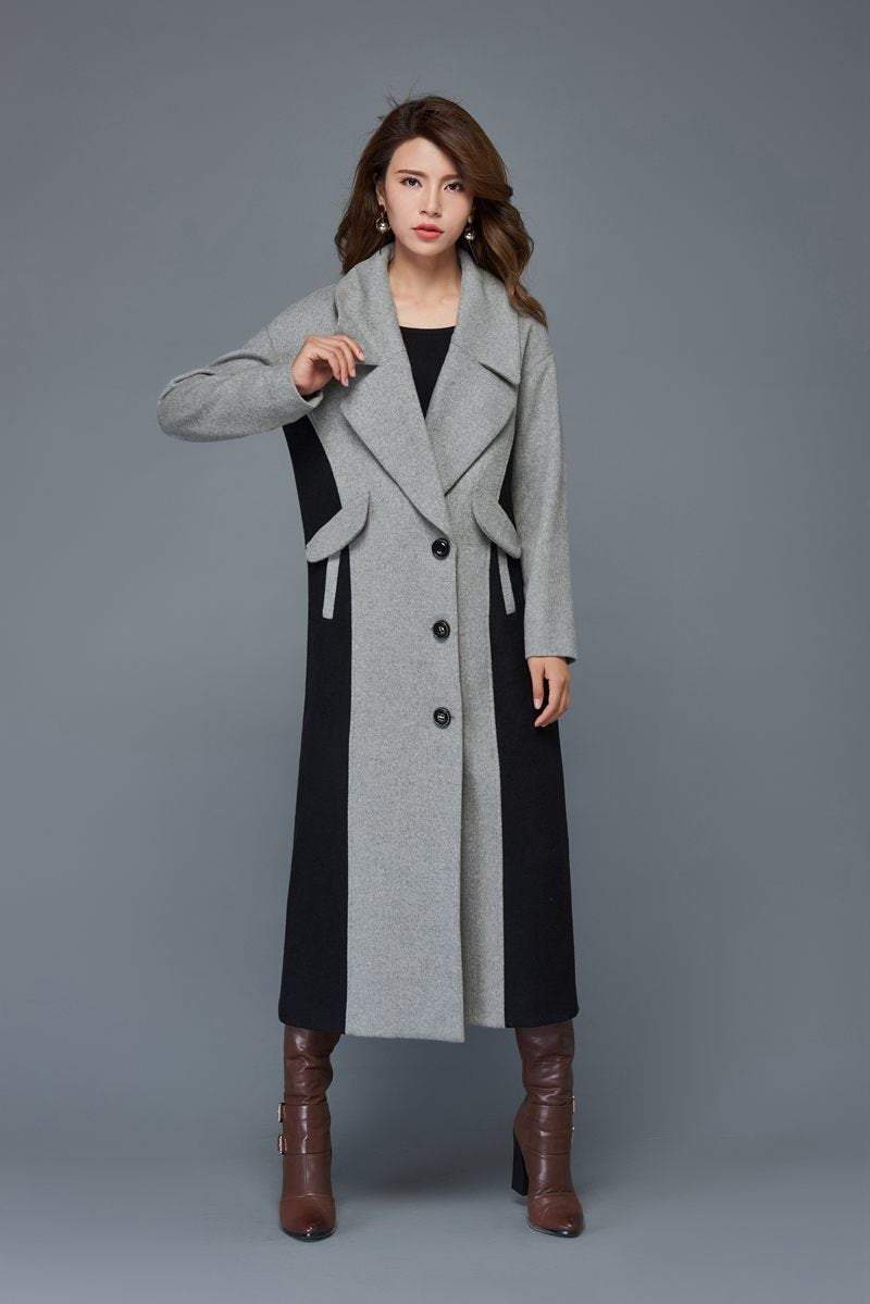 Maxi coat, coat, winter coat, long wool coat, womens coats, black coat, gray coat, warm coat, lapel collar coat, custom coat, jacket C962