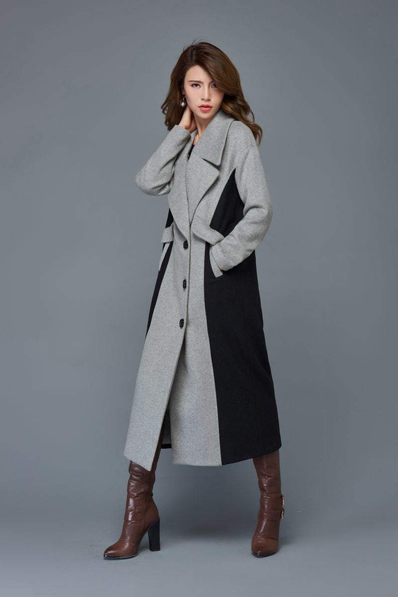 Maxi coat, coat, winter coat, long wool coat, womens coats, black coat, gray coat, warm coat, lapel collar coat, custom coat, jacket C962