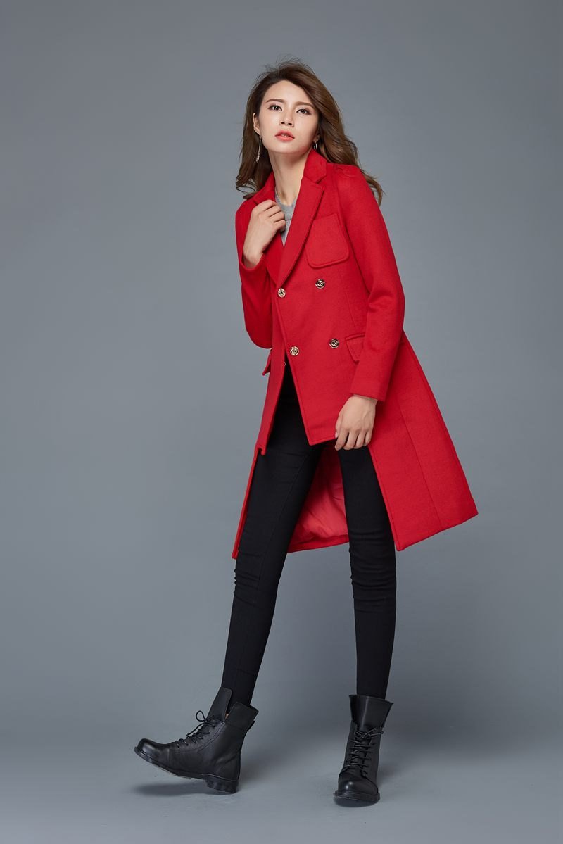Red wool coat, winter coat, women's coats, warm coat, geometric coat, tailored coat, asymmetrical coat, women jackets, winter warm coat C979