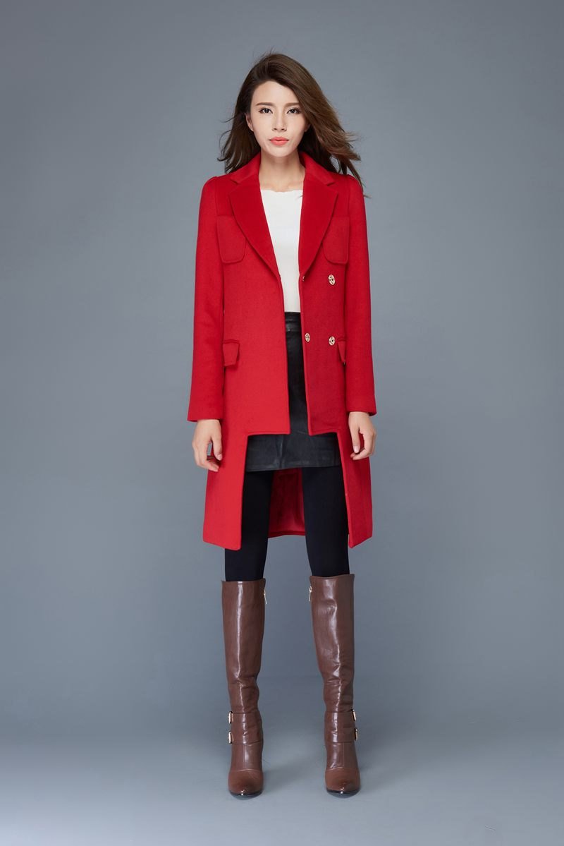 Red wool coat, winter coat, women's coats, warm coat, geometric coat, tailored coat, asymmetrical coat, women jackets, winter warm coat C979