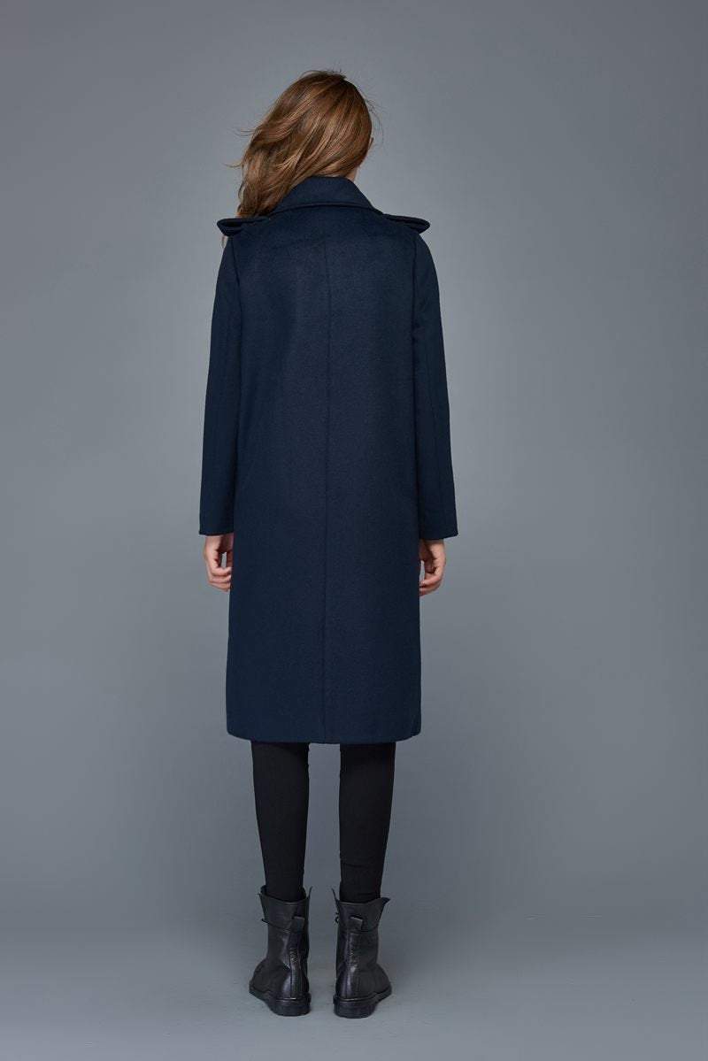 Winter coats for women, navy blue wool coat, mid length coat, unique coat, warm jacket, womens coats, zipper coat, custom jackets C973