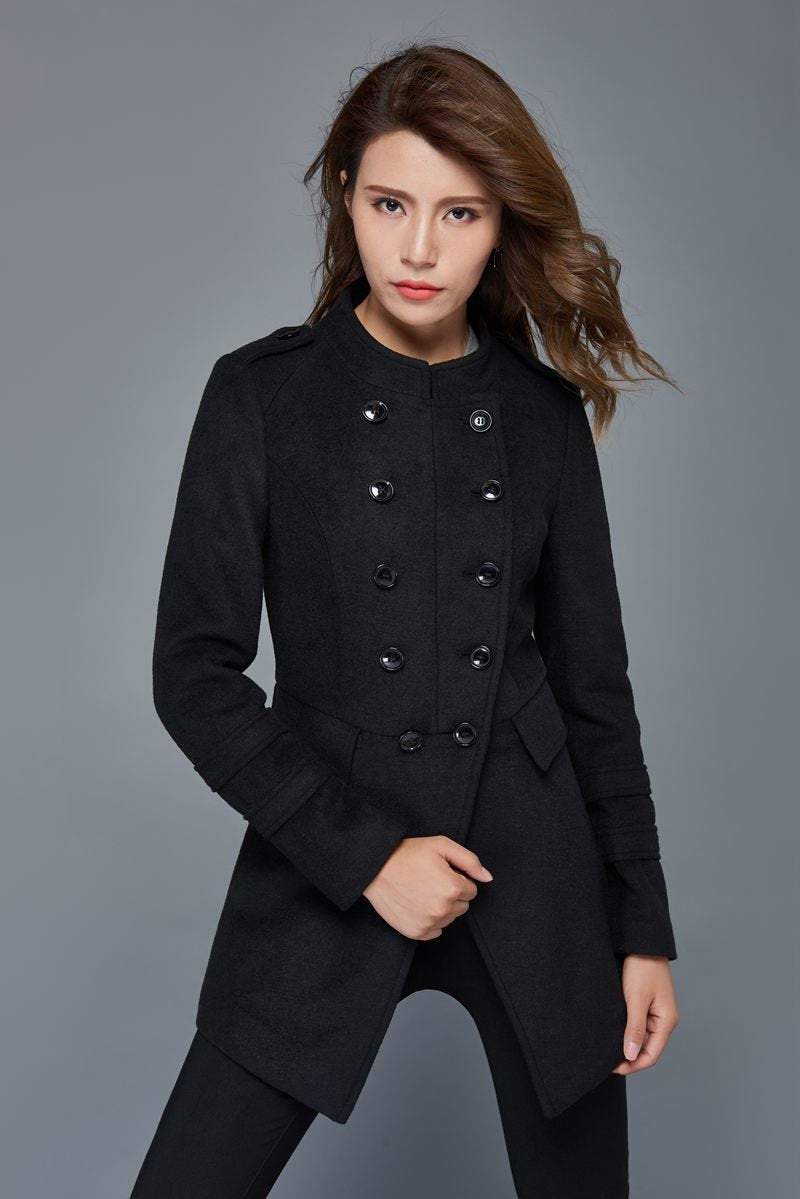 Warm coat, wool coat, black coat, winter jackets, double breasted coat, short coats, womens jackets, wool jacket, mandarin collar coat C977