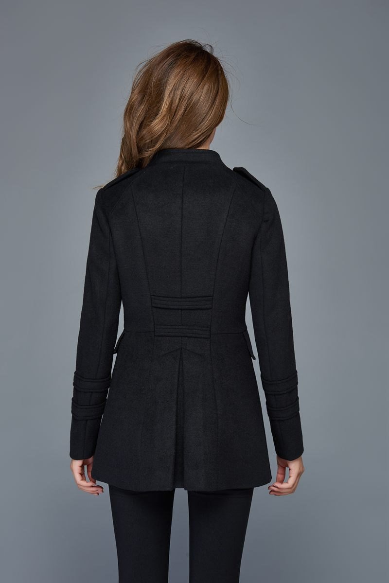 Warm coat, wool coat, black coat, winter jackets, double breasted coat, short coats, womens jackets, wool jacket, mandarin collar coat C977