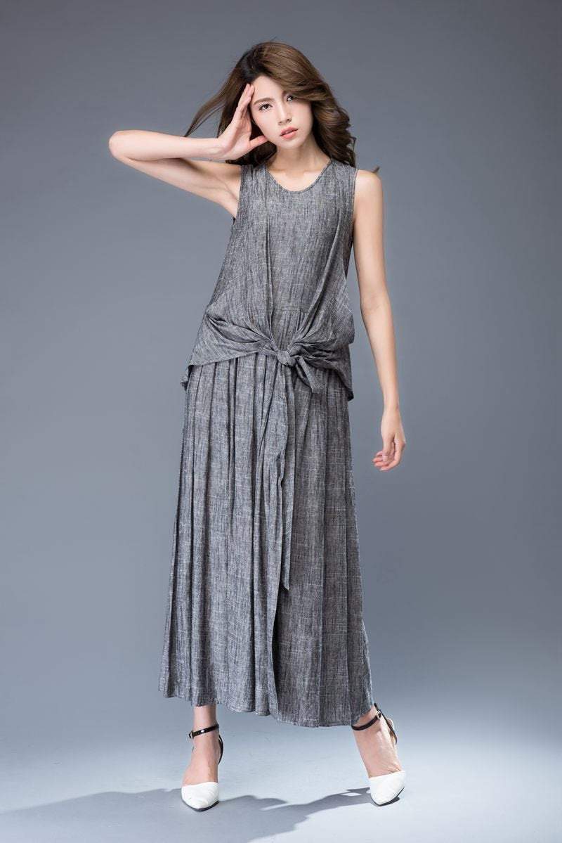 linen dress, gray dress, maxi dress, womens dresses, dress, long dress for women, sleeveless dress, linen dress woman, gray dressy tops C934