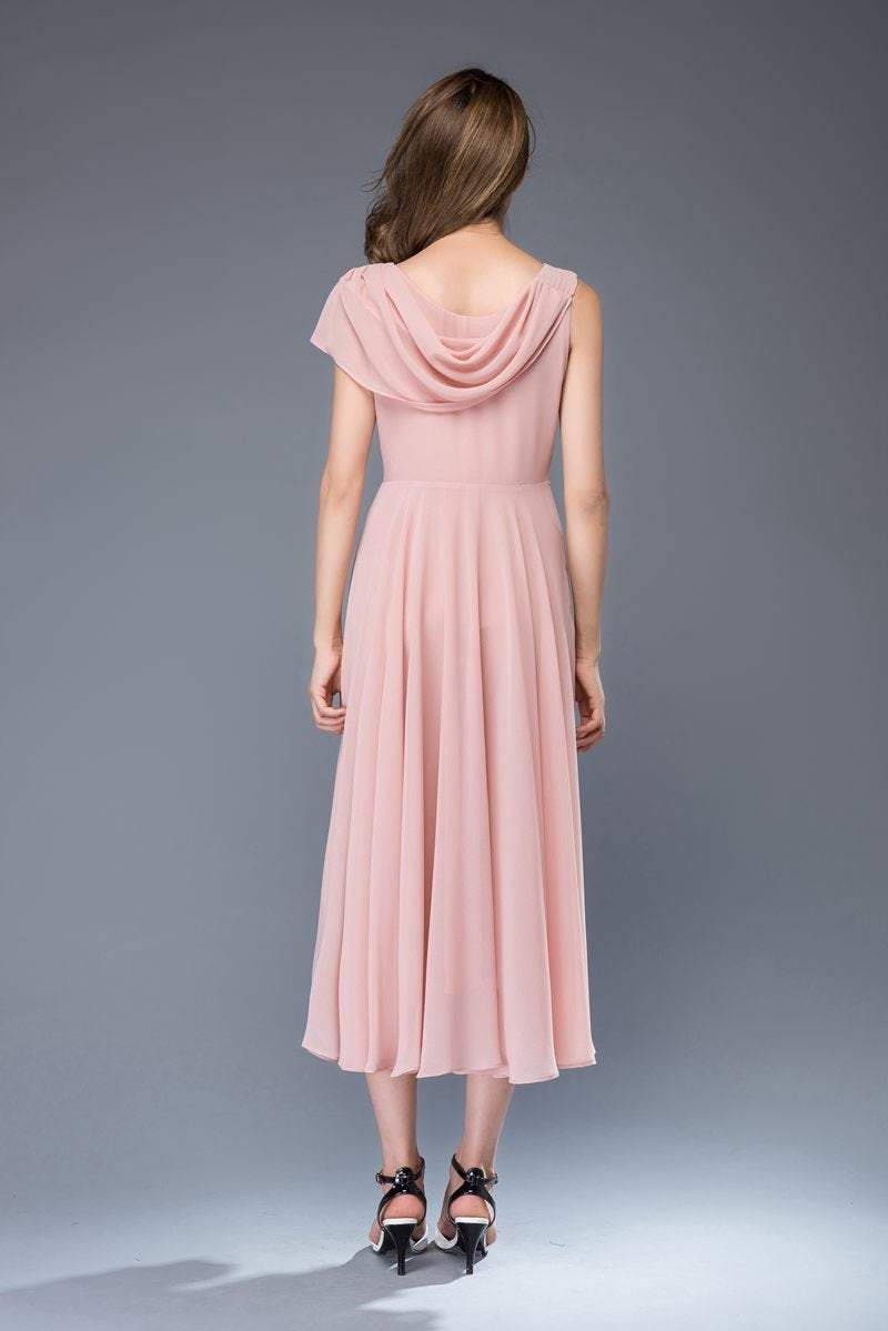 Pink bridemaid prom chiffon dress women C4863
