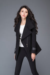 Women's Black asymmetrical wool jacket C987#