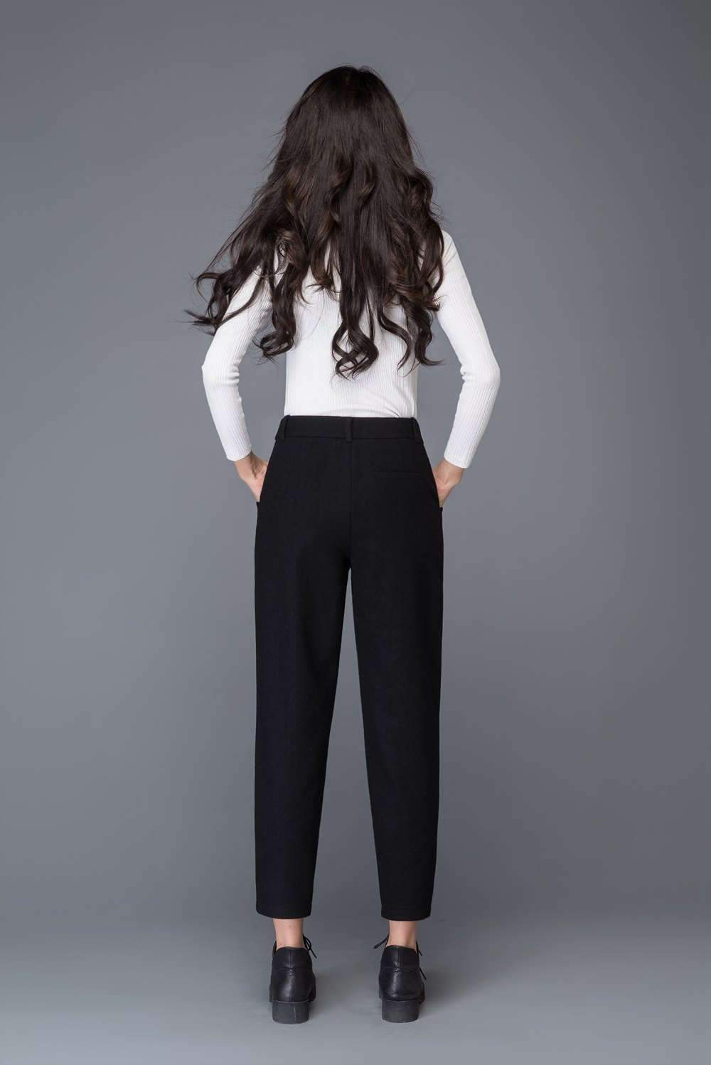 Black pants, warm pants, womens pants, wool pants, formal pants, work pants, office pants, long pants, winter pants, custom pants C1017