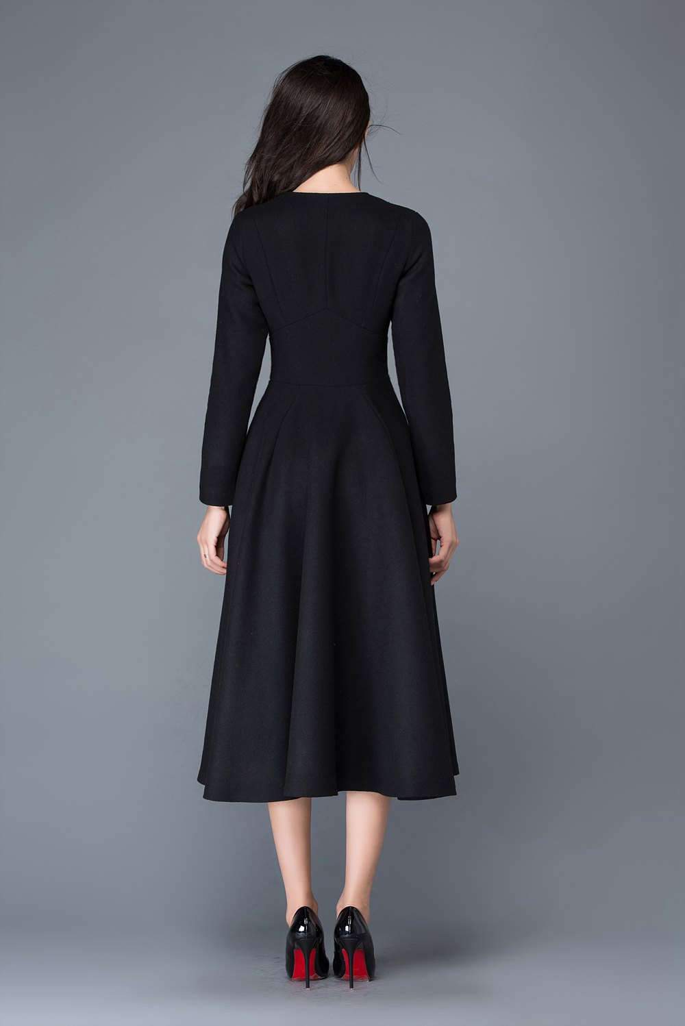 Wool dress, winter dress, black dress C1027