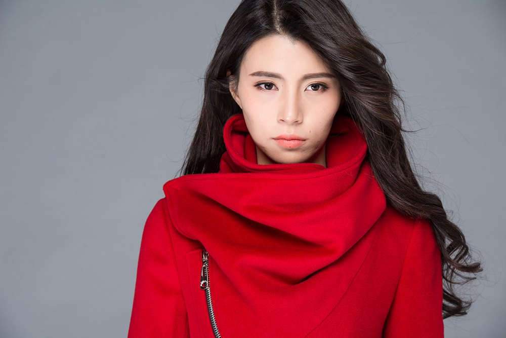 Women Red Asymmetrical Wool Coat C1025