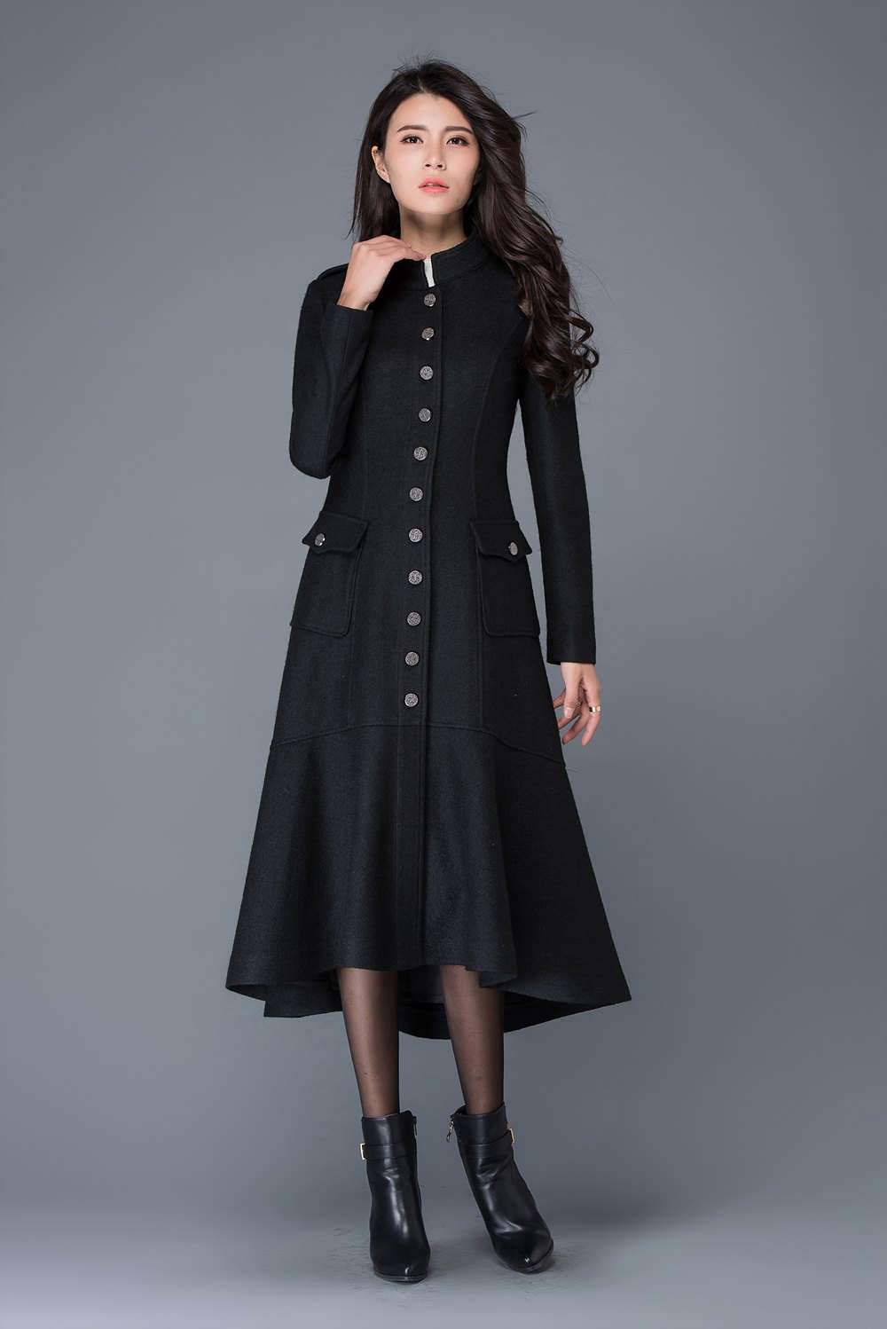 Maxi coat, wool coat, long black coat, dress coat, winter warm coats, womens coats, asymmetrical coat, women jacket, girls coat C1029