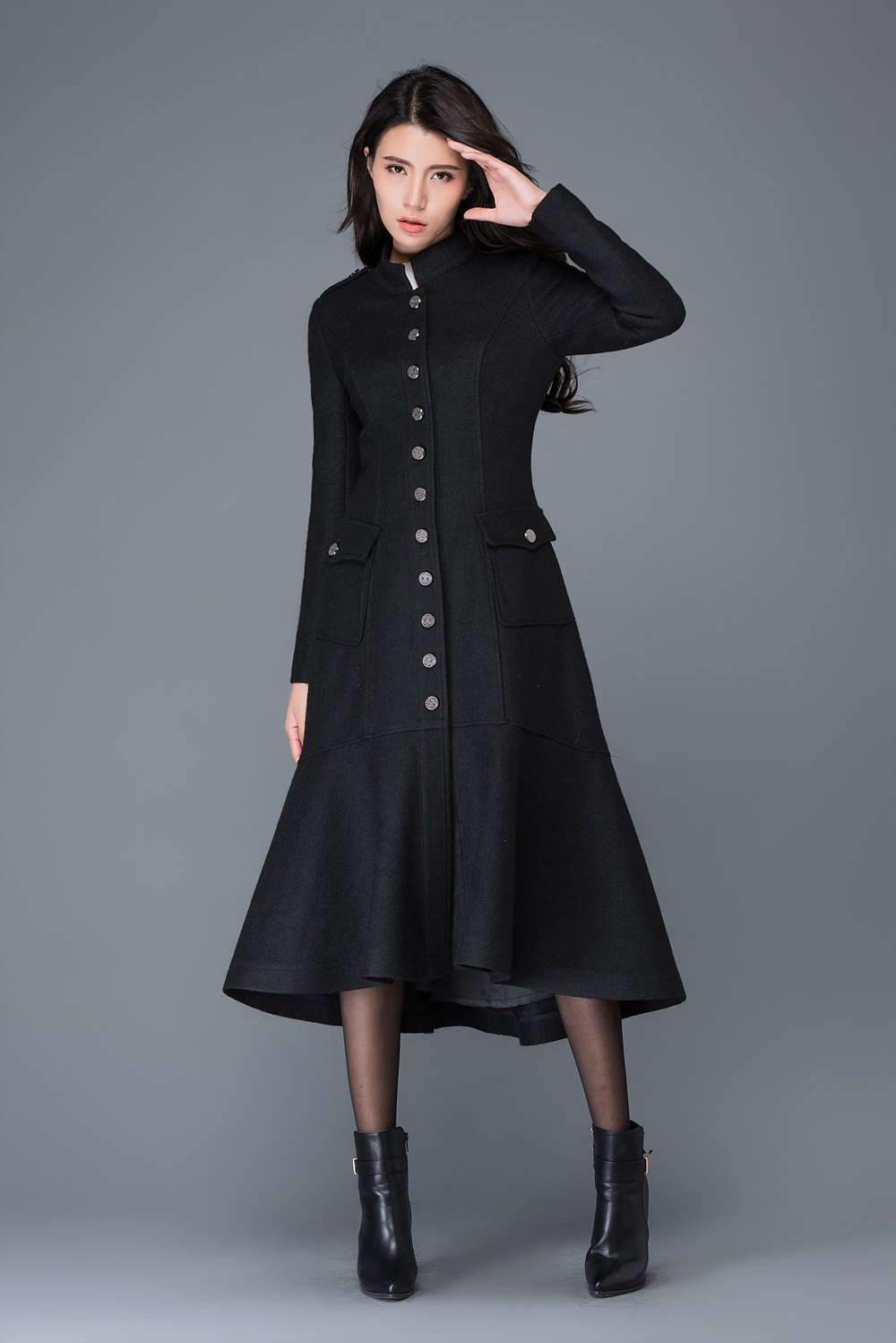 Maxi coat, wool coat, long black coat, dress coat, winter warm coats, womens coats, asymmetrical coat, women jacket, girls coat C1029