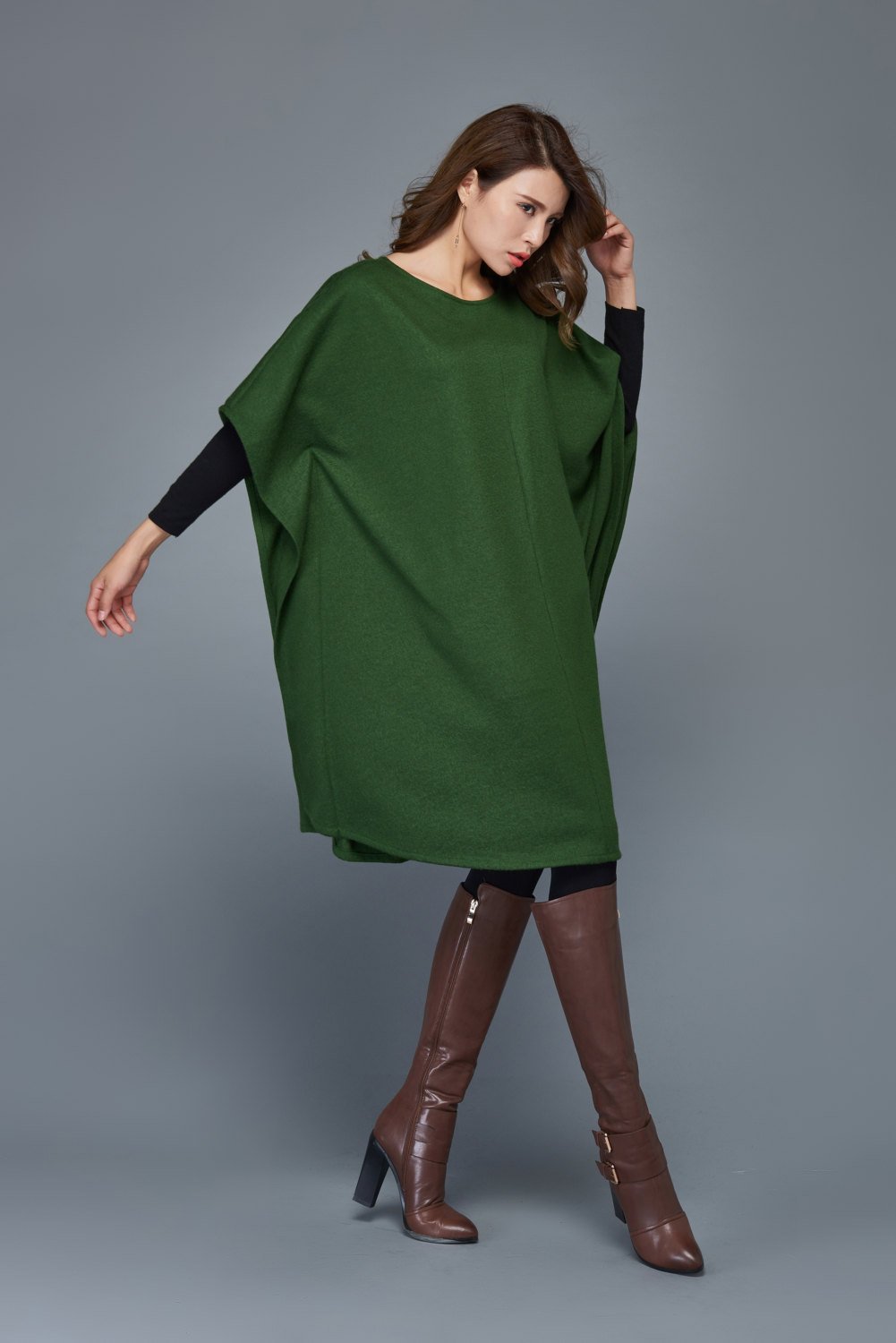 Blanket Cape Dress - Emerald Green Loose Warm Poncho Dress Warm Winter Accessory for Women C983