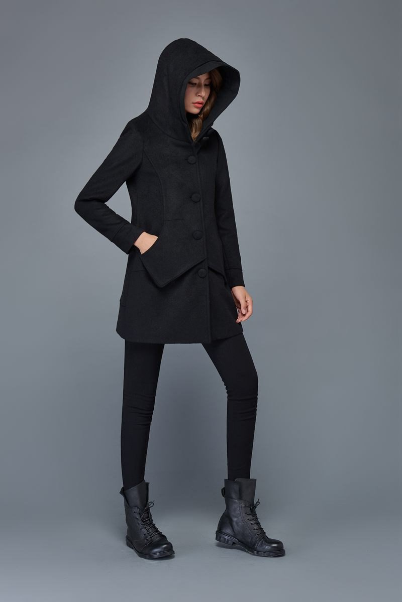 Wool coat, black coat, womens jacket, winter coat, coat, jacket, midi coat, hooded coat, womens jacket, mini jacket C978