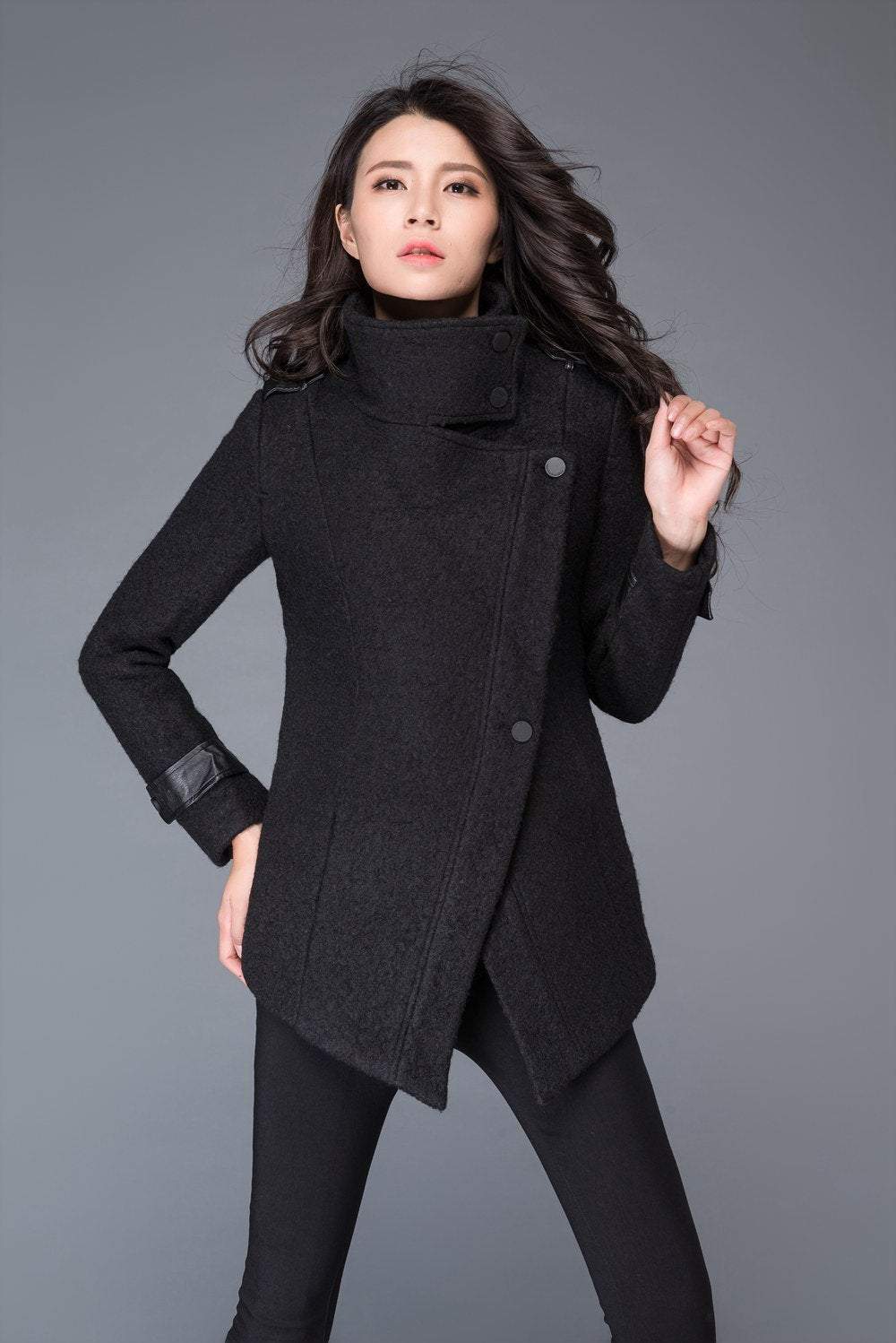 Women's Black asymmetrical wool jacket C987