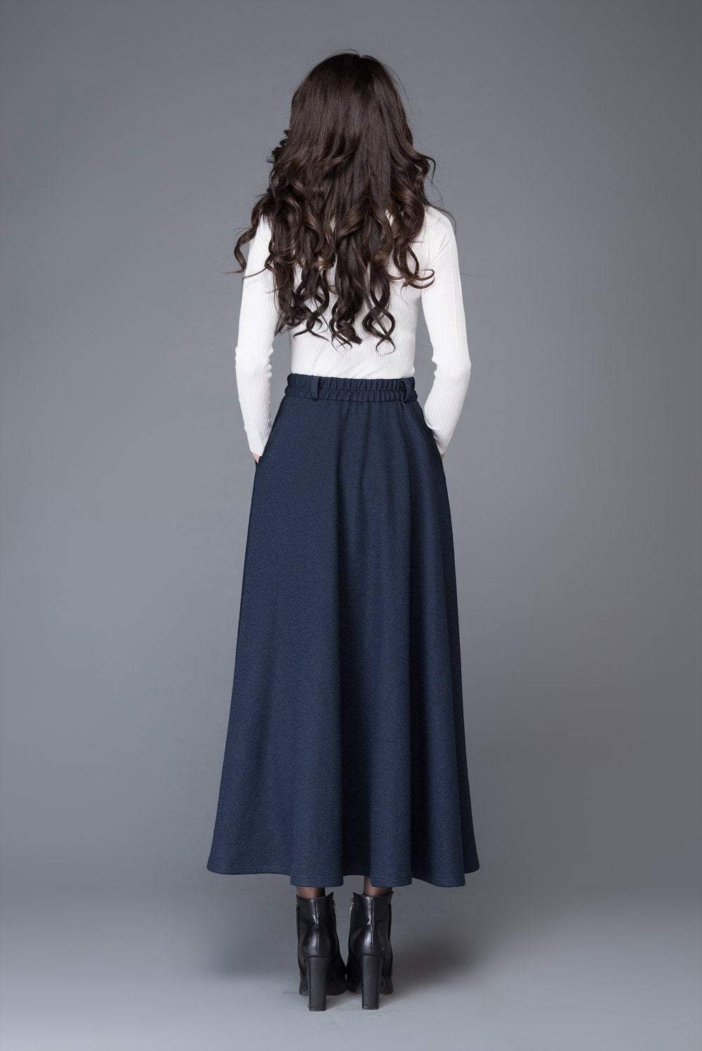 high waist A line wool maxi skirt C1006