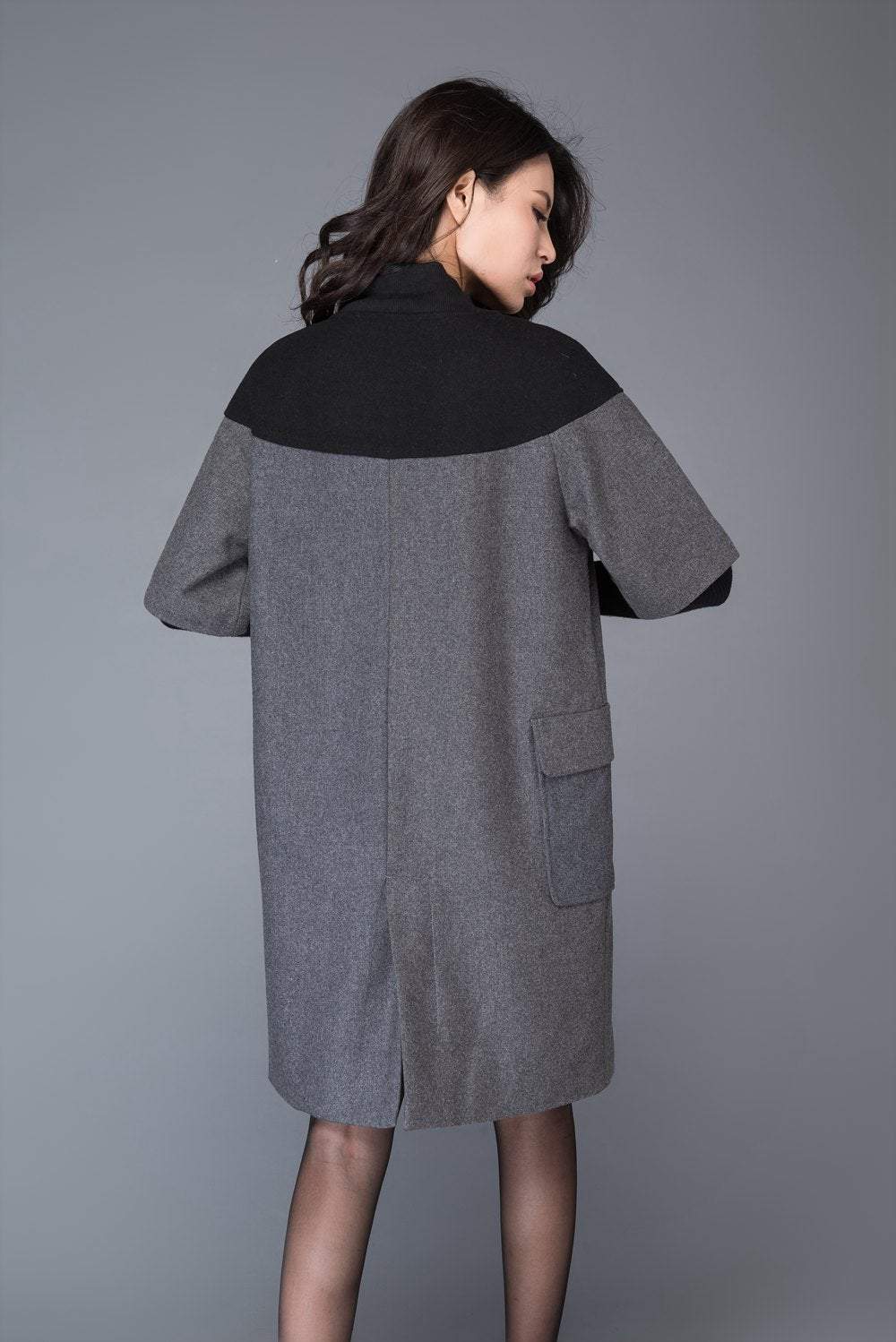 Wool patch work tunic dress for winter C1012