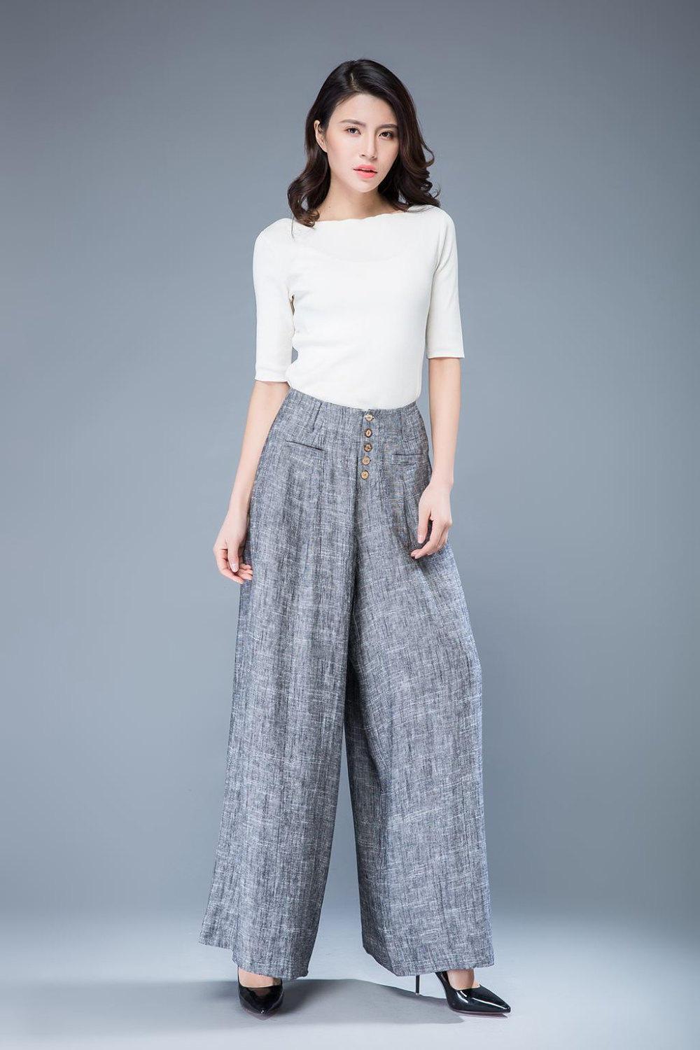 gray linen Wide leg pants, palazzo pants, loose linen pants, high waisted pants, linen pants women, summer linen pants, pants women C1055