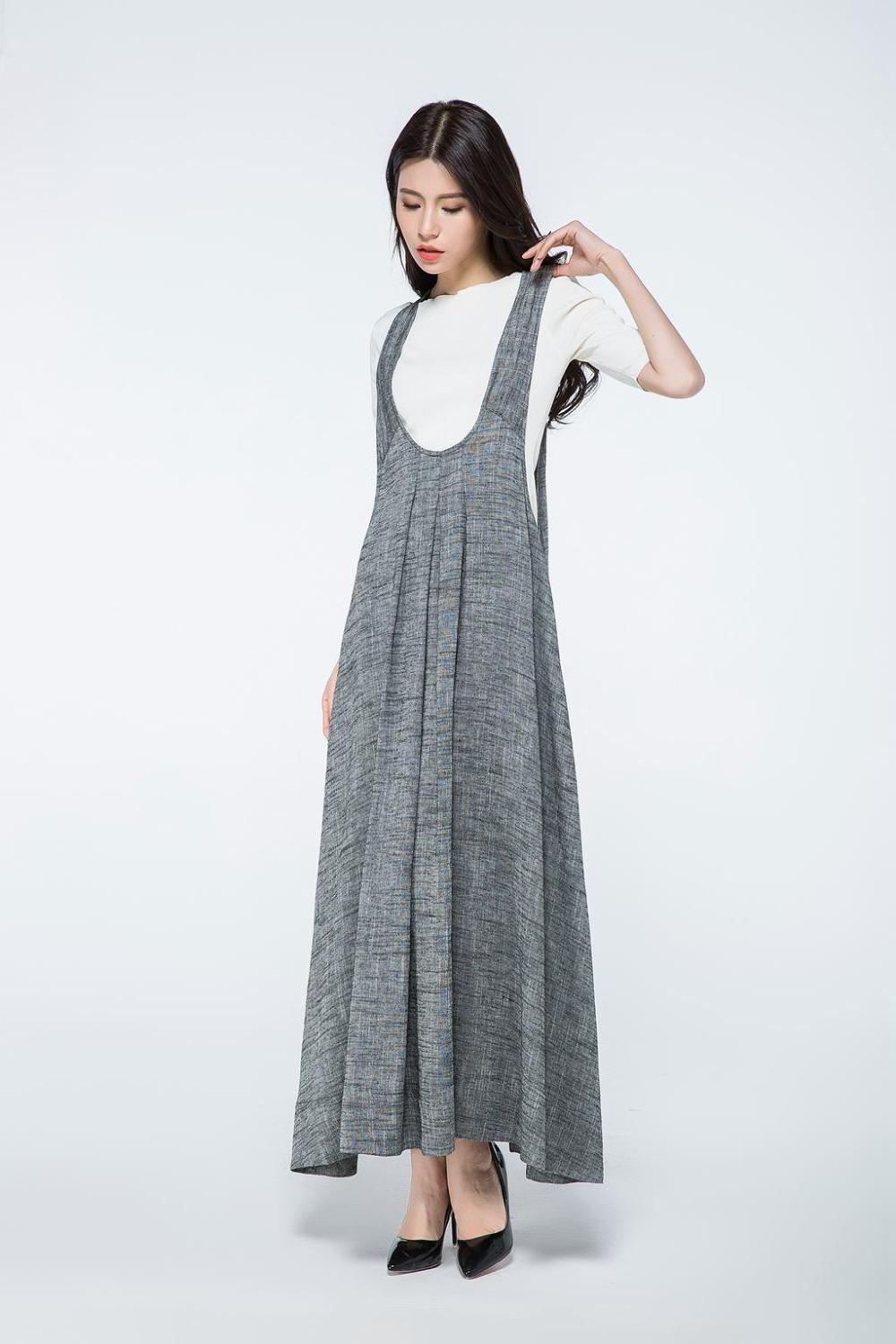 Overall dress, Pinafore dress, linen dress, long dress gray, woman dress linen, plus size dress, summer dress, Pinafore dress woman C1057