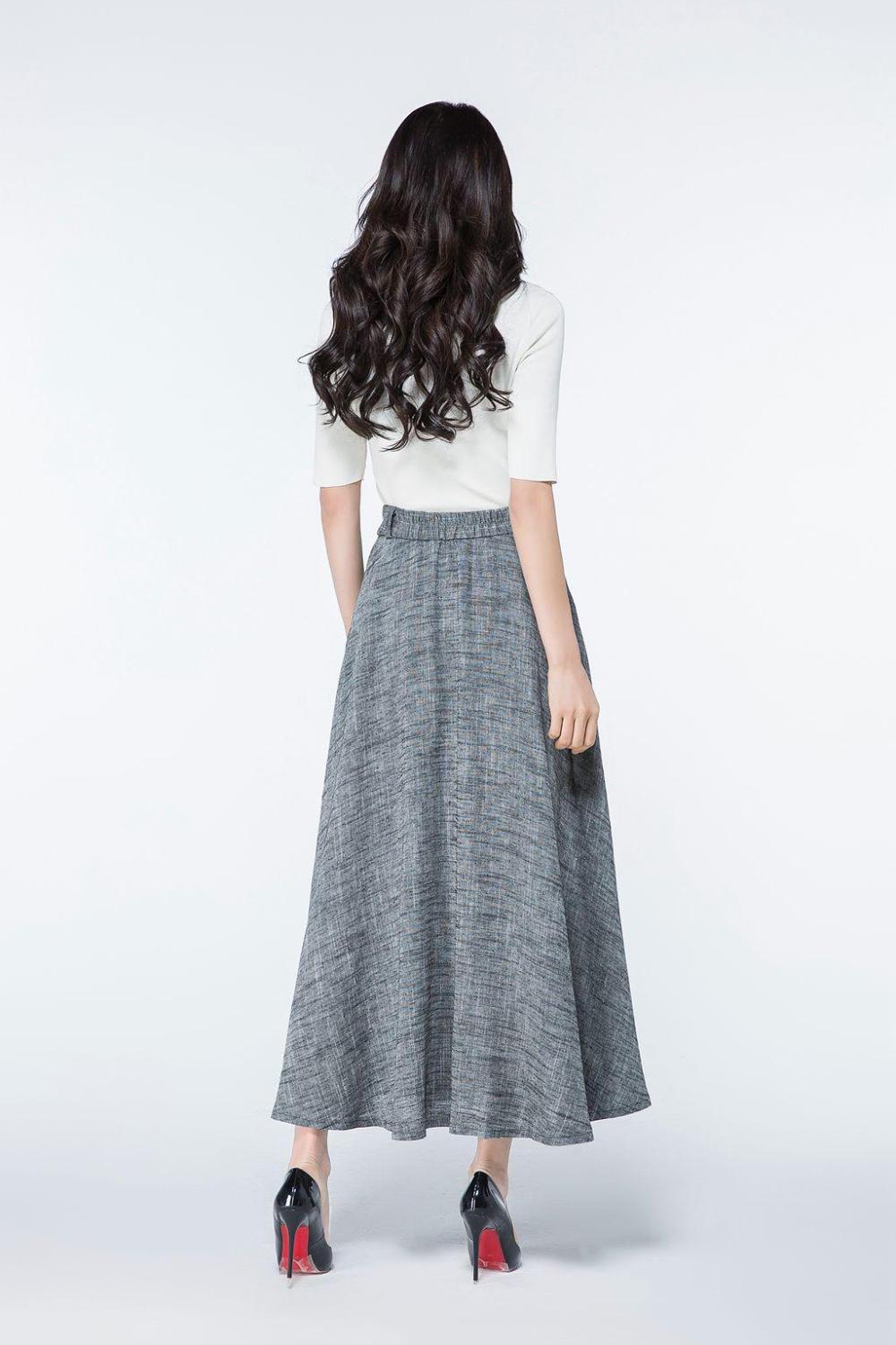 long linen skirt, full length skirt, maxi skirts pockets, maxi skirt, A line skirt, womens long skirts, gray skirt, spring skirt C1078