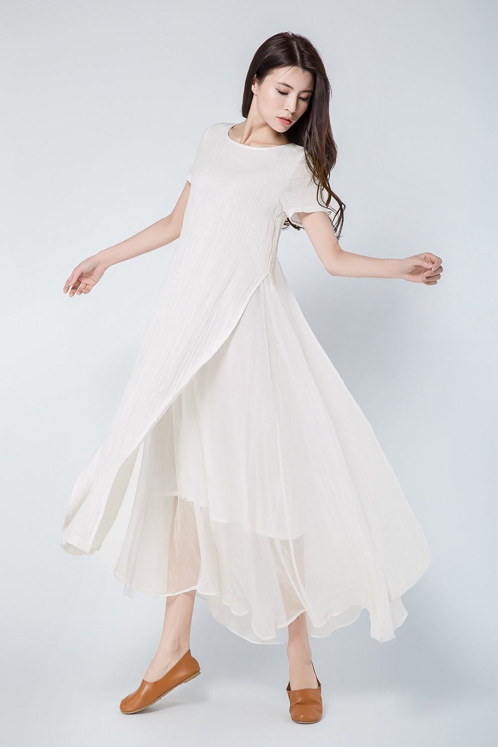 Maxi Linen Loose Casual Long Woman Dress C1101