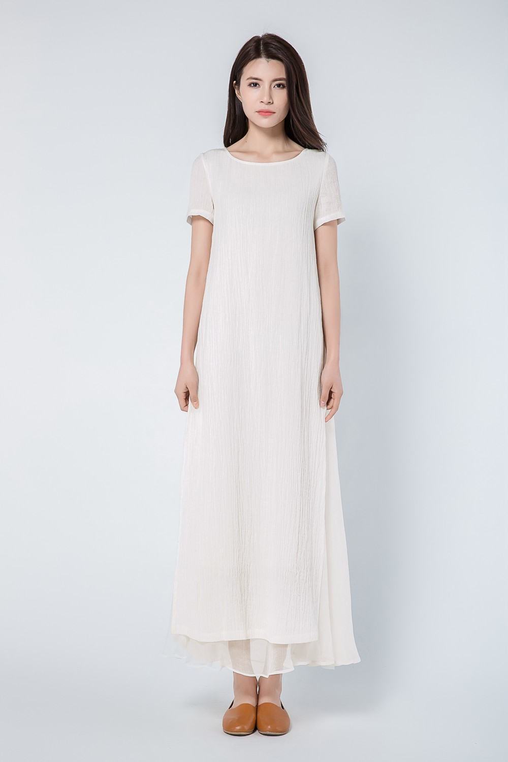 Maxi Linen Loose Casual Long Woman Dress C1101