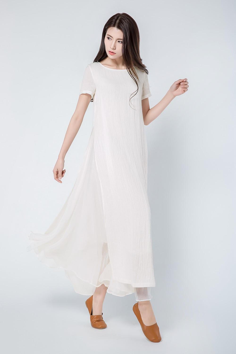 Maxi Linen Loose Casual Long Woman Dress C1101