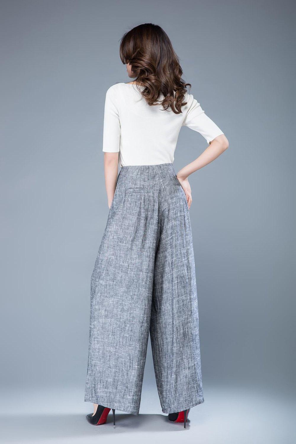 gray linen Wide leg pants, palazzo pants, loose linen pants, high waisted pants, linen pants women, summer linen pants, pants women C1055