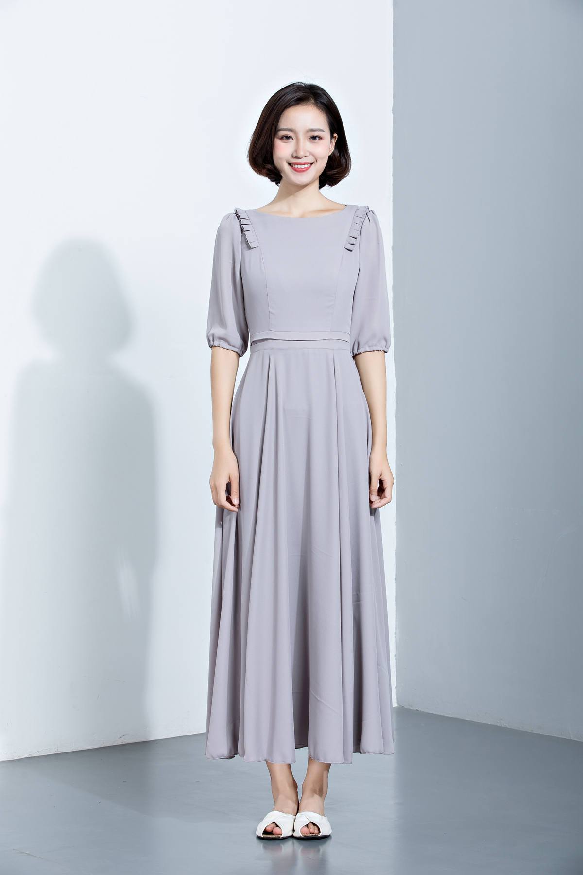 summer chiffon dress with mid sleeves and high waist C1137