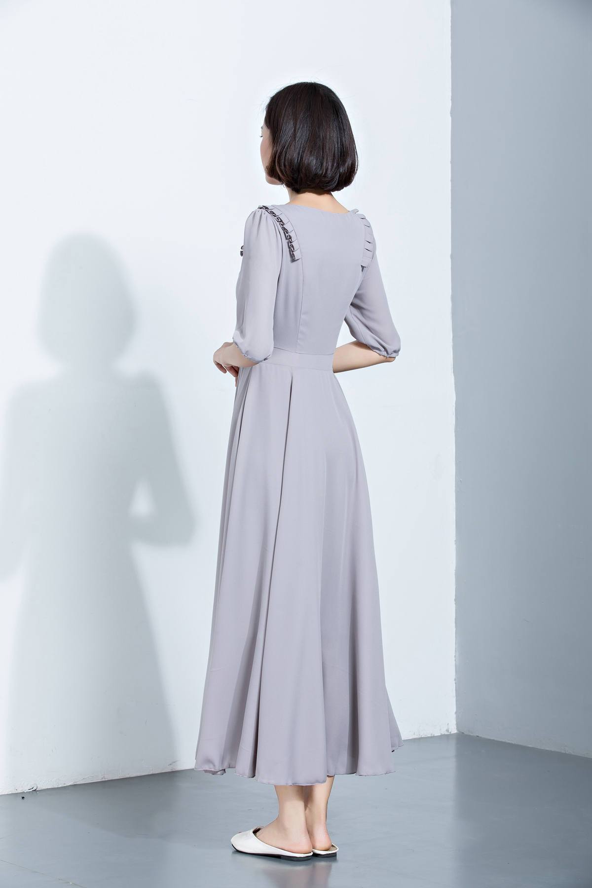 summer chiffon dress with mid sleeves and high waist C1137