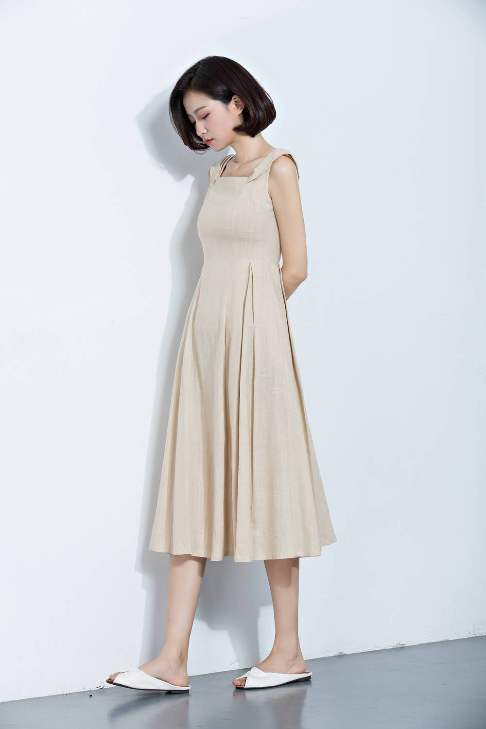 Beige Linen Dress, Suspender Dress, Overall Dress, Long Dress, Summer Dress, Women's Dress, midi dress, sleeveless dress C1140