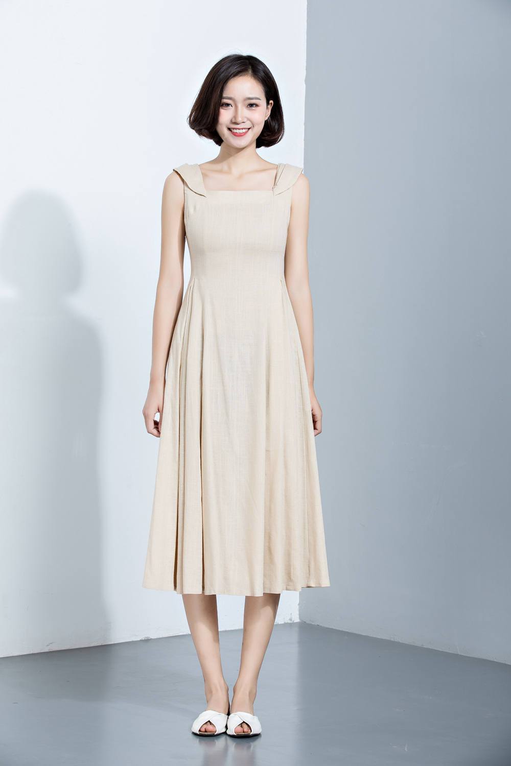 Beige Linen Dress, Suspender Dress, Overall Dress, Long Dress, Summer Dress, Women's Dress, midi dress, sleeveless dress C1140