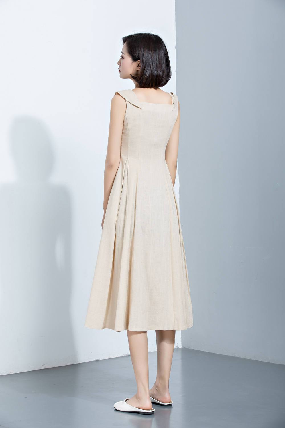 Beige Linen Dress, Suspender Dress, Overall Dress, Long Dress, Summer Dress, Women's Dress, midi dress, sleeveless dress C1140