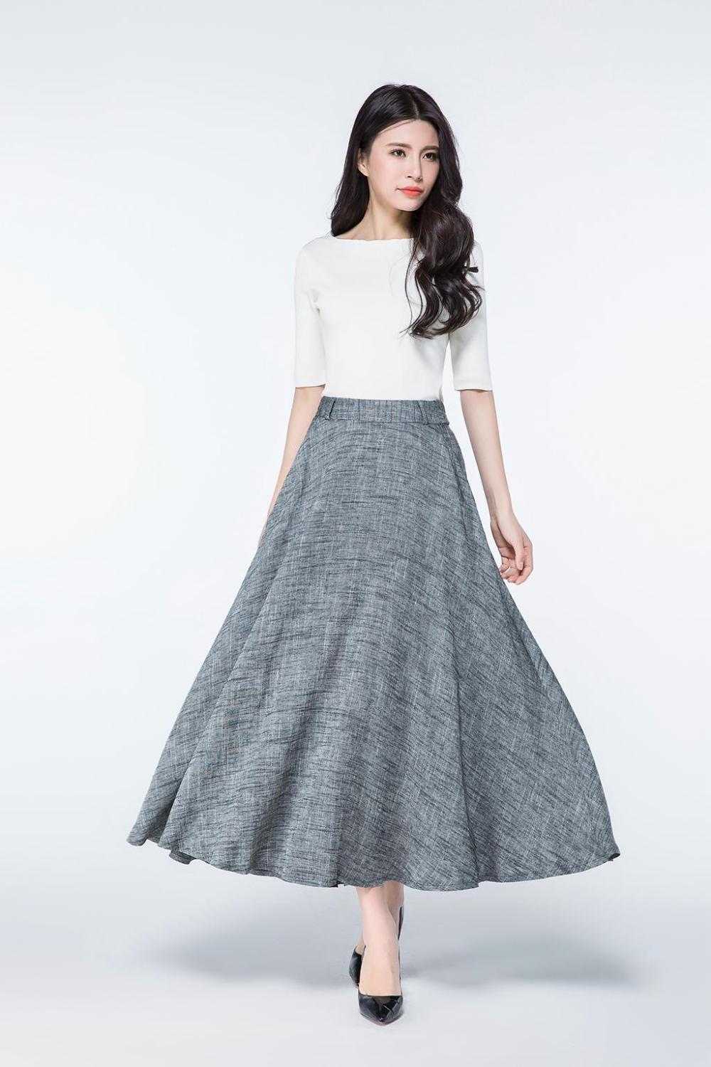 long linen skirt, full length skirt, maxi skirts pockets, maxi skirt, A line skirt, womens long skirts, gray skirt, spring skirt C1078