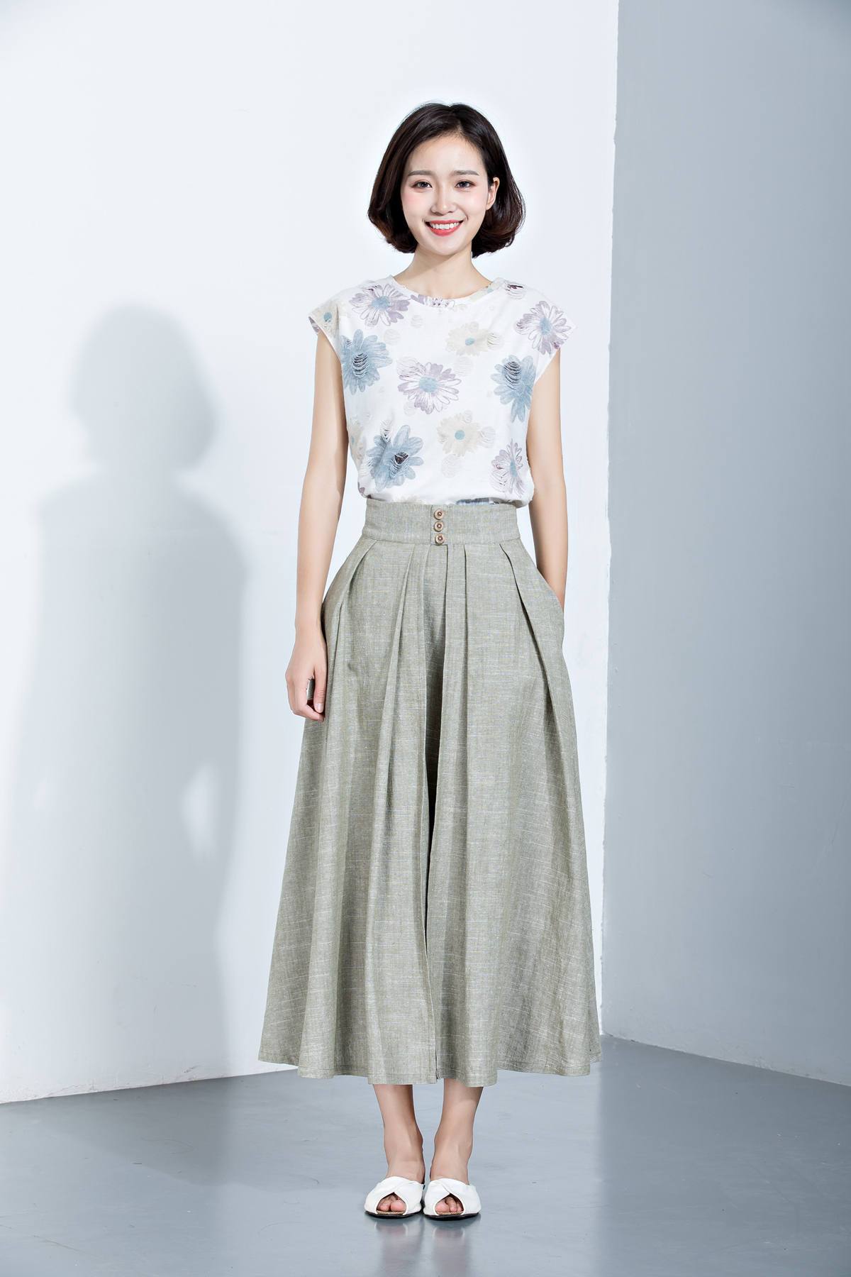 Linen Skirt, Pleated Skirt, Midi Skirt, Loose Skirt, Summer Skirt, Long Skirt, Womens Skirt, layered skirt, high waist skirt, handmade C1136