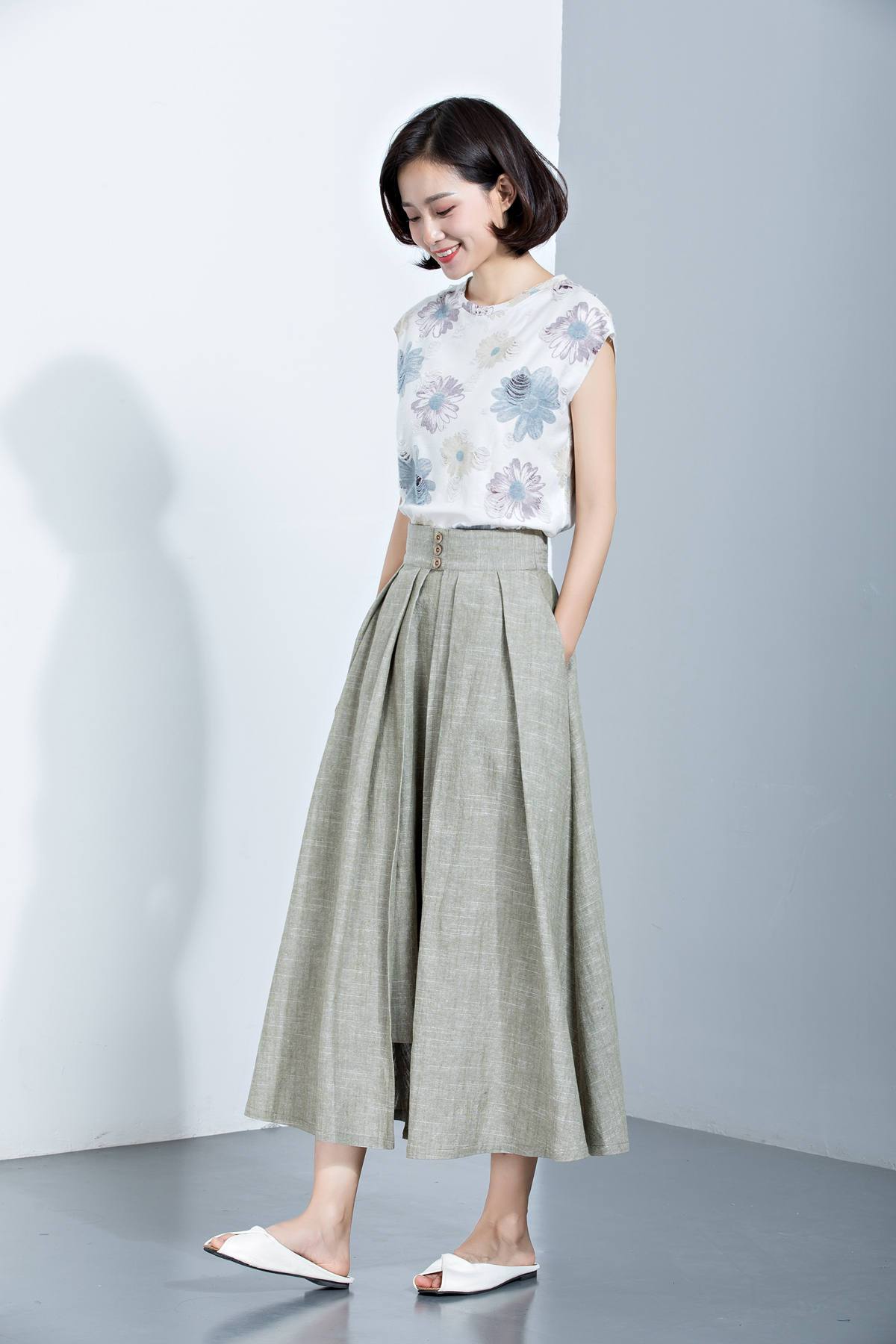 Linen Skirt, Pleated Skirt, Midi Skirt, Loose Skirt, Summer Skirt, Long Skirt, Womens Skirt, layered skirt, high waist skirt, handmade C1136