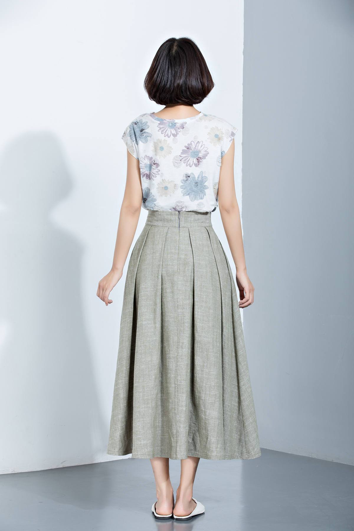 Linen Skirt, Pleated Skirt, Midi Skirt, Loose Skirt, Summer Skirt, Long Skirt, Womens Skirt, layered skirt, high waist skirt, handmade C1136