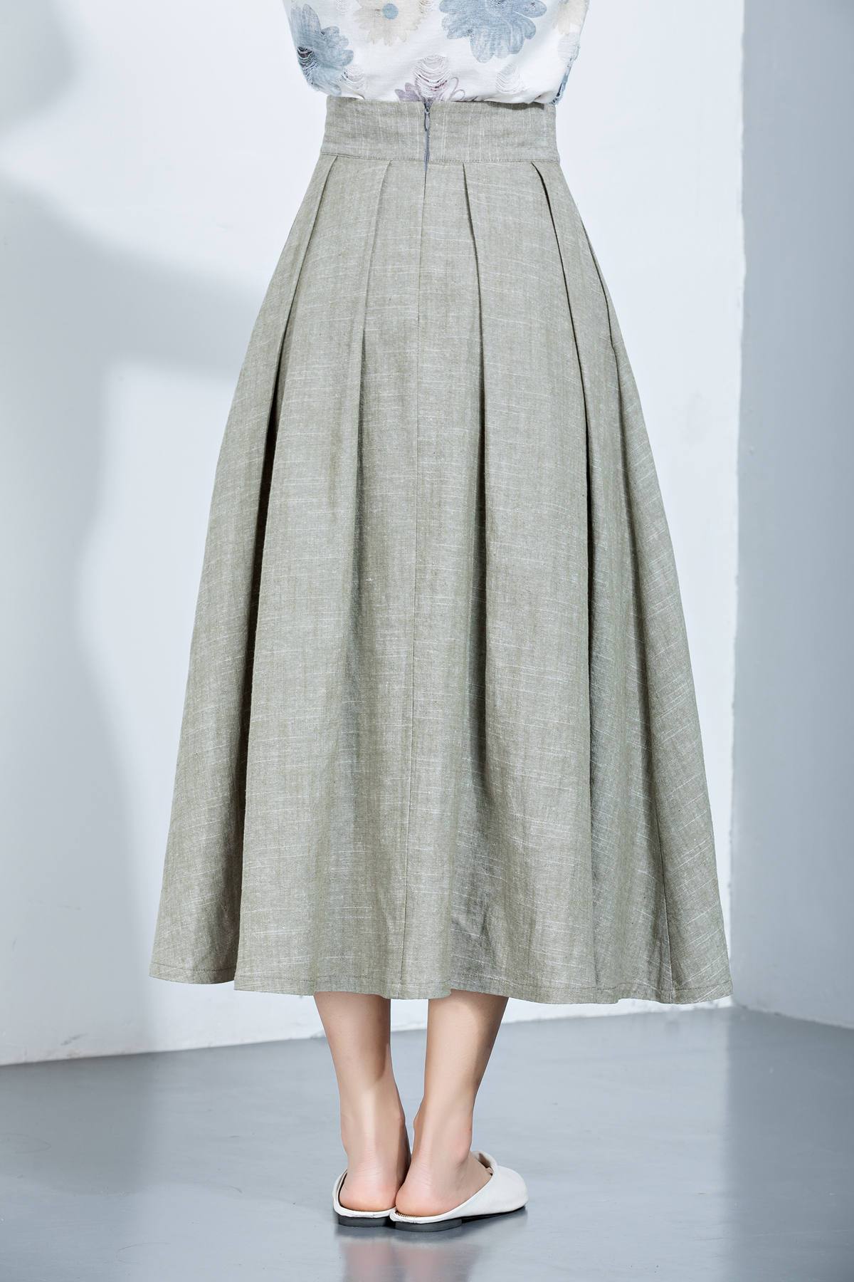 Linen Skirt, Pleated Skirt, Midi Skirt, Loose Skirt, Summer Skirt, Long Skirt, Womens Skirt, layered skirt, high waist skirt, handmade C1136