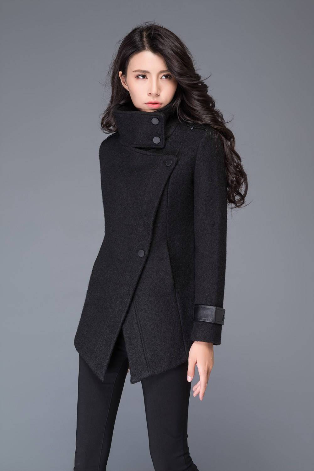 Women's Black asymmetrical wool jacket C987