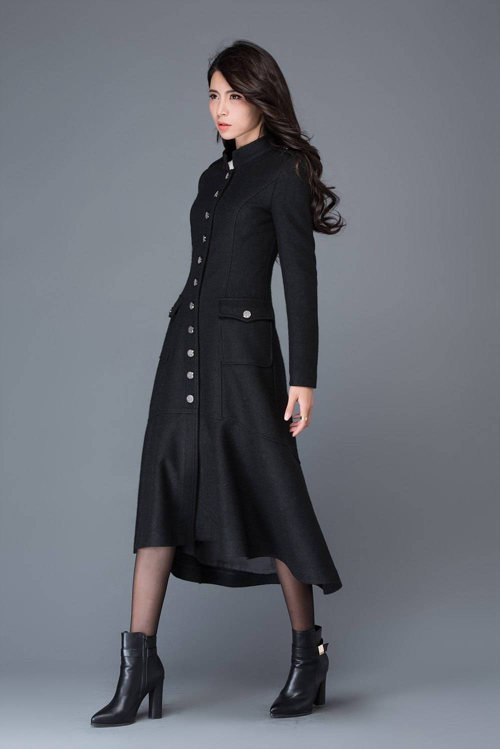 Maxi coat, wool coat, long black coat, dress coat, winter warm coats, womens coats, asymmetrical coat, women jacket, girls coat C1029
