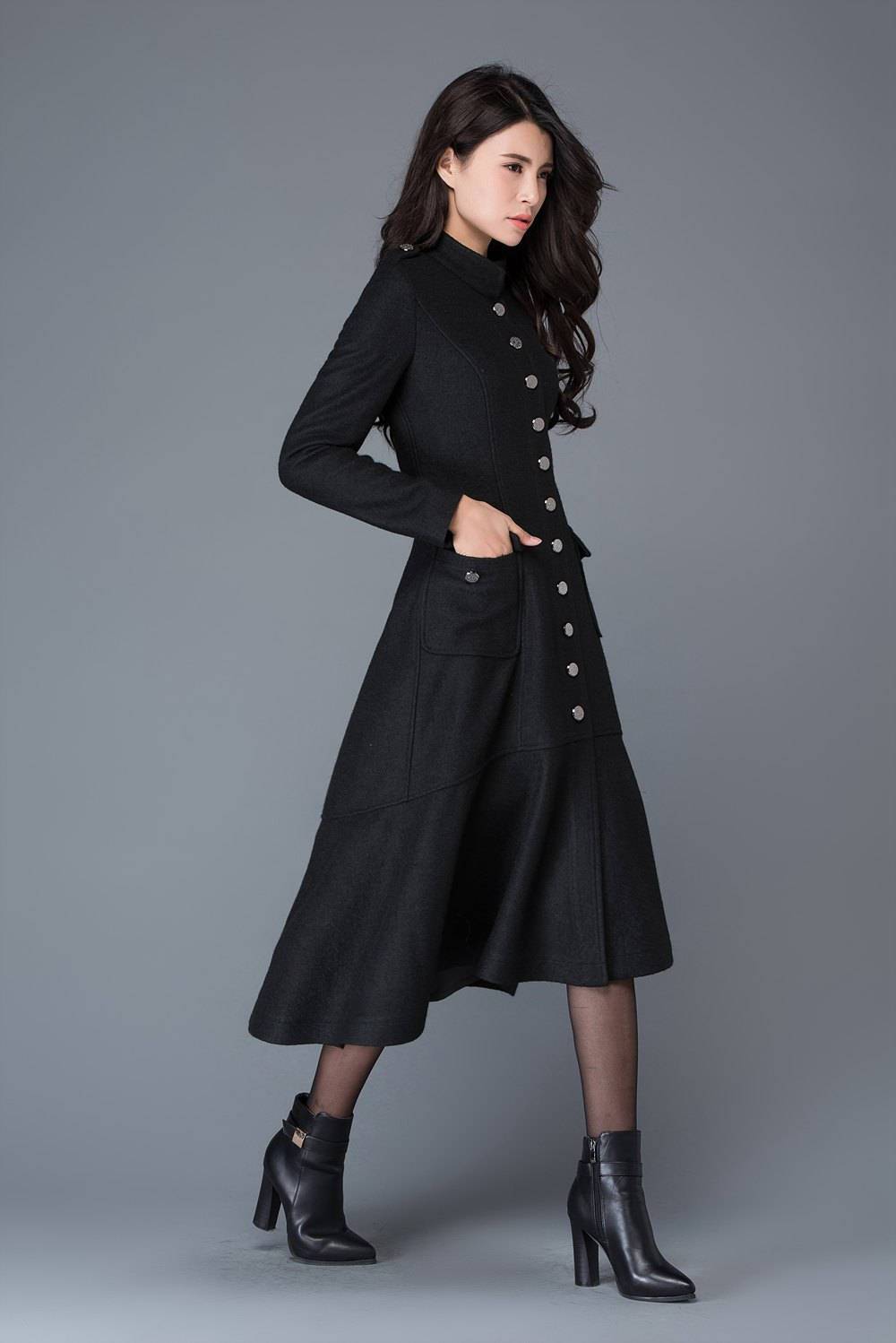 Maxi coat, wool coat, long black coat, dress coat, winter warm coats, womens coats, asymmetrical coat, women jacket, girls coat C1029