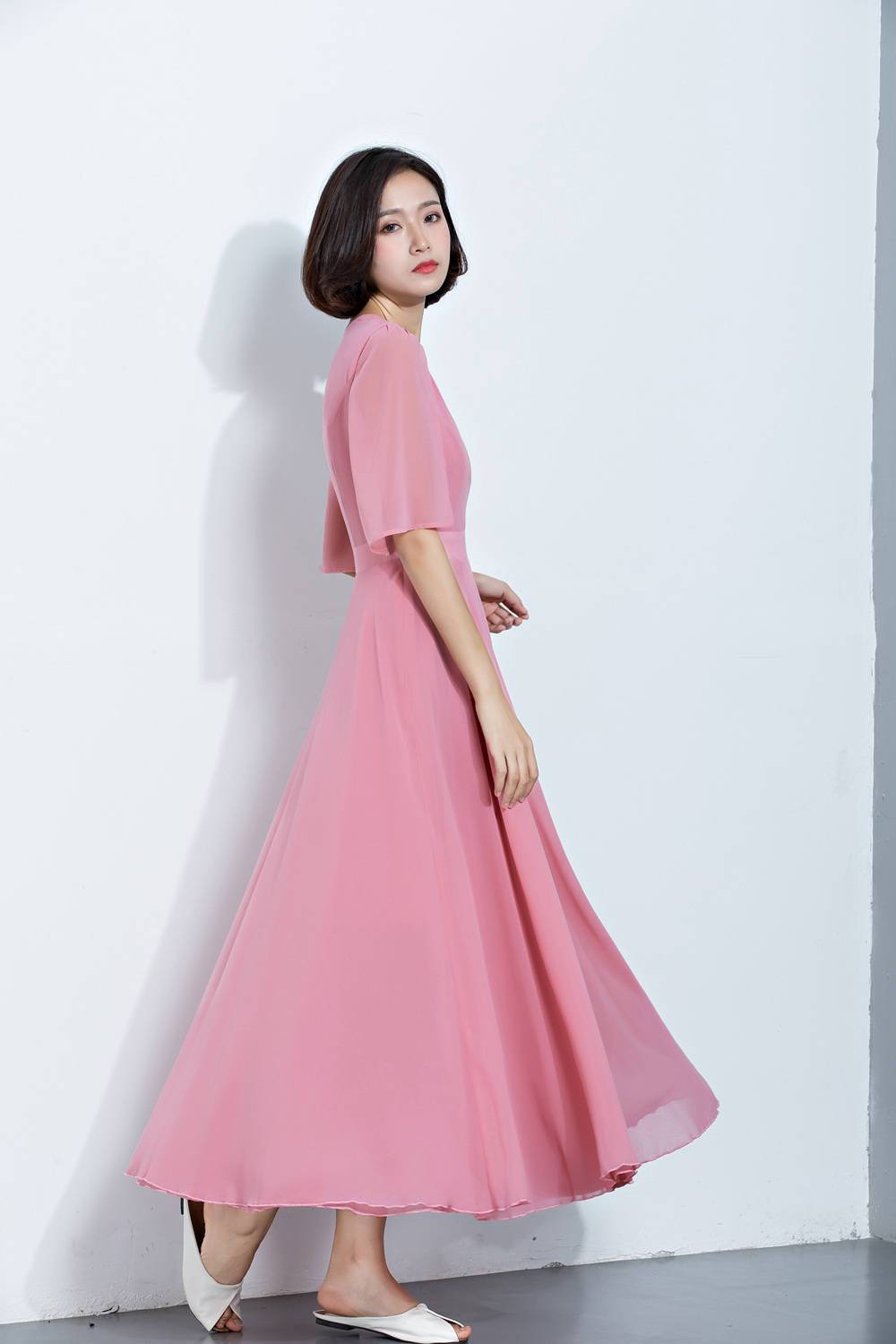 summer chiffon high waist elegant long bridesmaid dress C1143