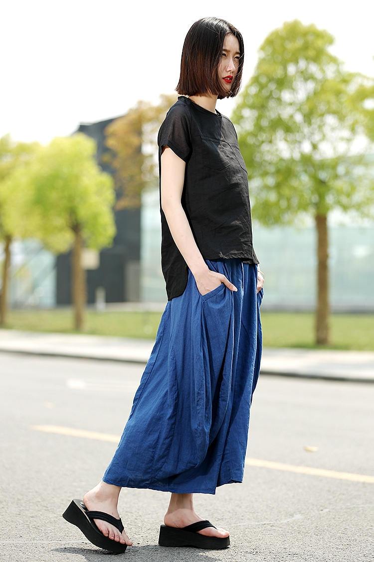 Modern Linen Skirt - Contemporary Blue Casual Every Day Comfortable Handmade Designer Woman's Skirt (C361)