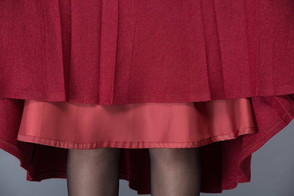 High waist A Line Pleated wool skirt in red C1032