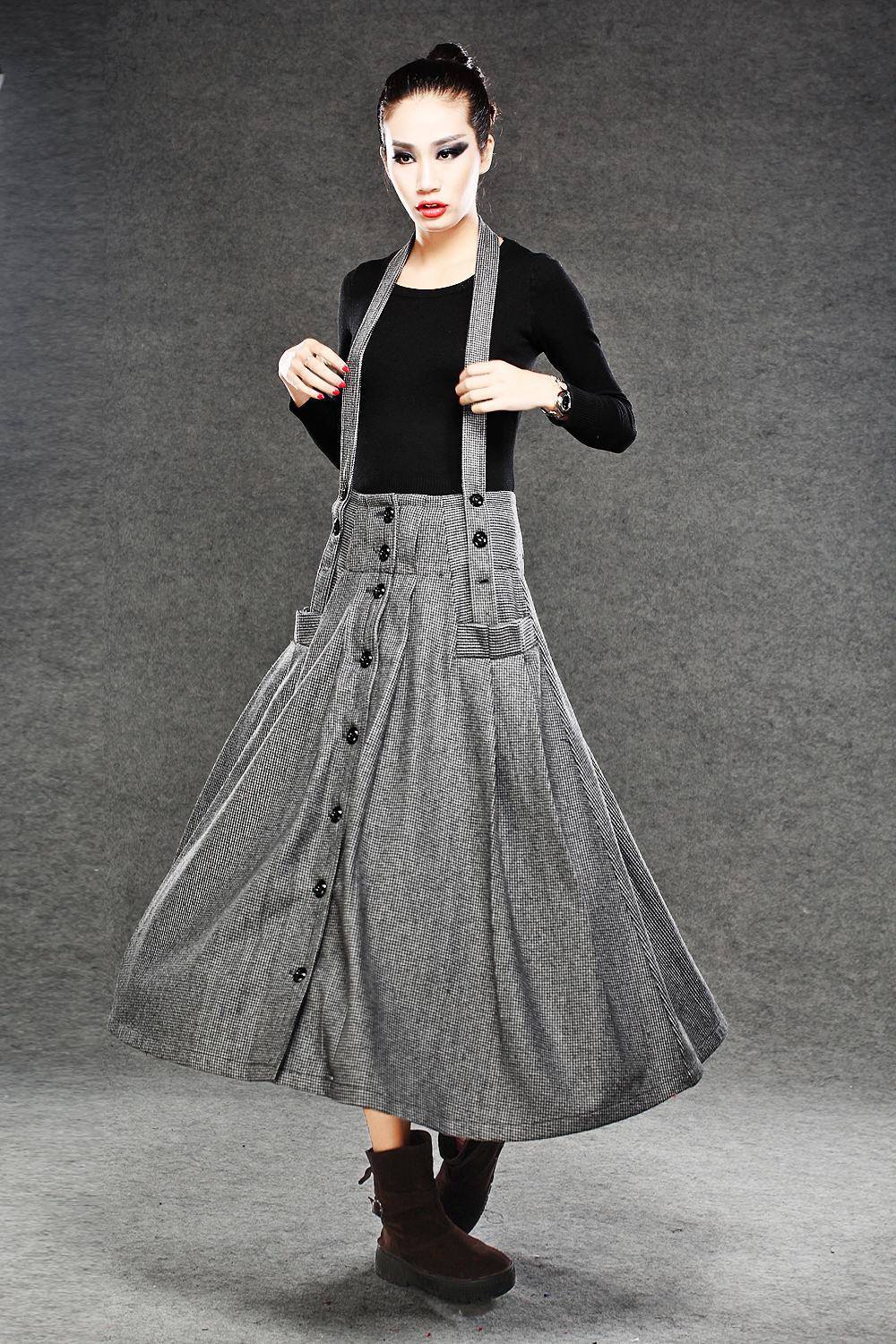 button front wool suspender skirt C048