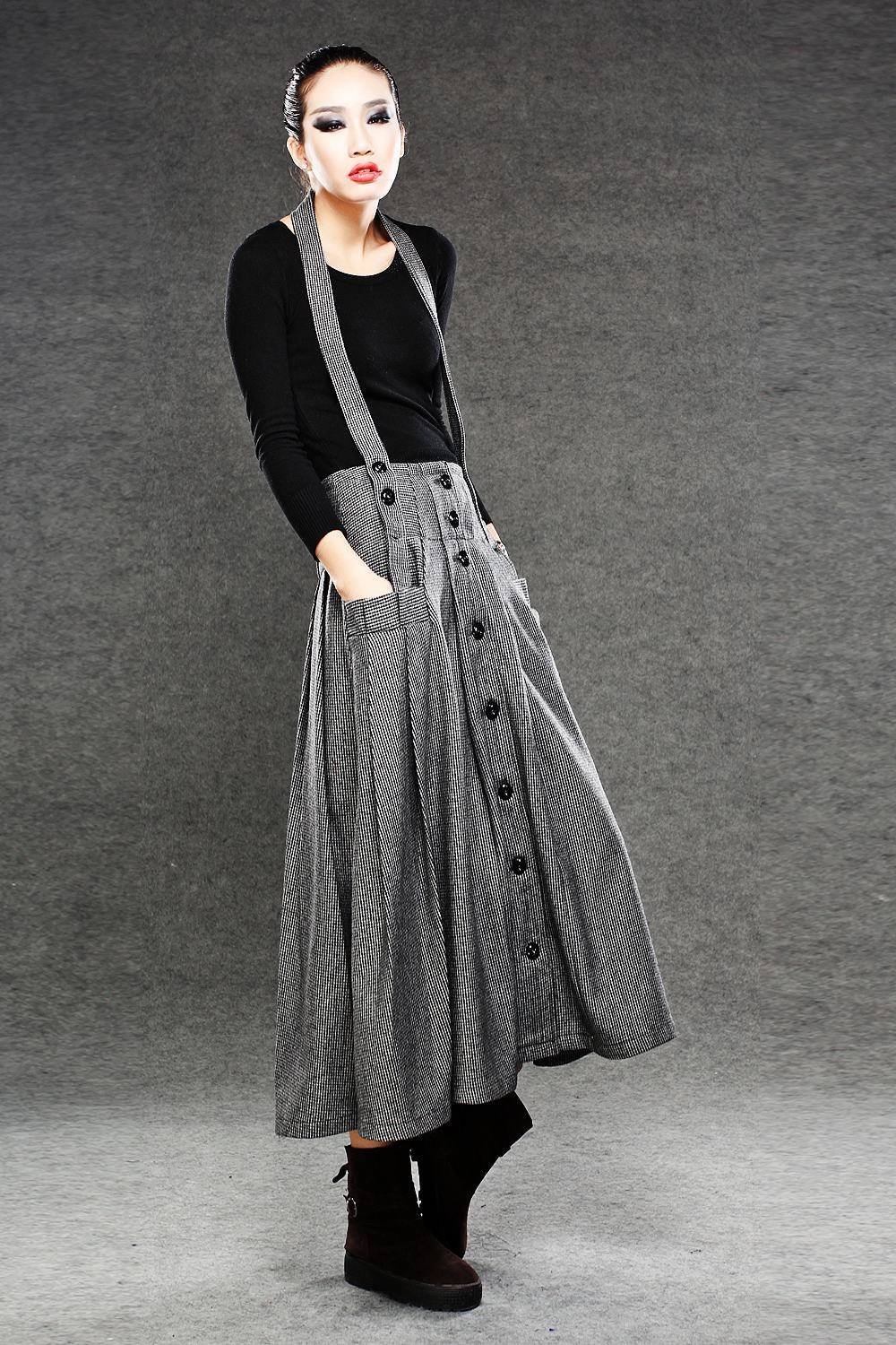 button front wool suspender skirt C048